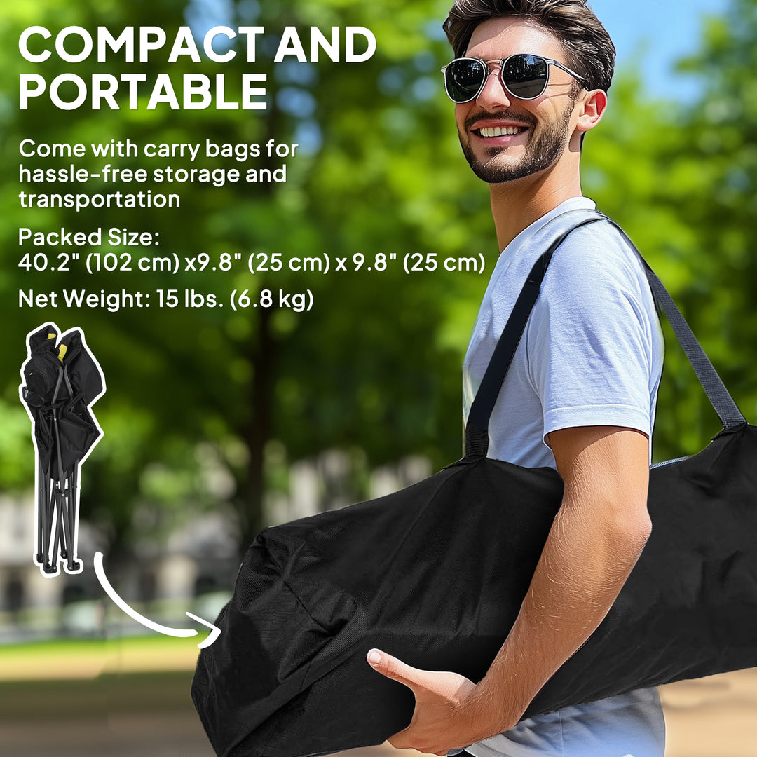 Outsunny 2 Pack Folding Camping Chairs, High Back Folding Chairs w/ Cup Holder, Padded Camping Chairs for Outdoor Events, Yellow