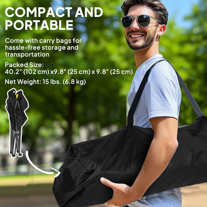 Outsunny 2 Pack Folding Camping Chairs, High Back Folding Chairs w/ Cup Holder, Padded Camping Chairs for Outdoor Events, Yellow