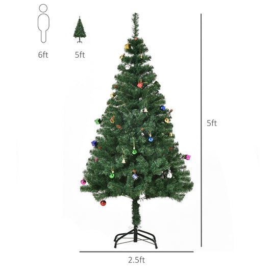 HOMCOM 4.9ft Green Christmas Tree Artificial Xmas Holidays Party with Decoration Ornament