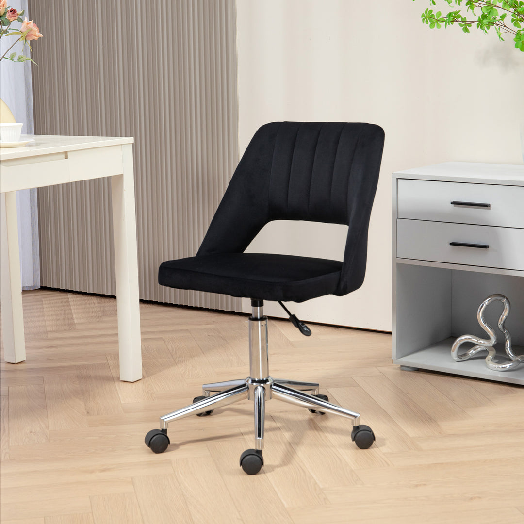 Vinsetto Mid Back Office Chair Velvet Fabric Swivel Scallop Shape Computer Desk Chair, Red