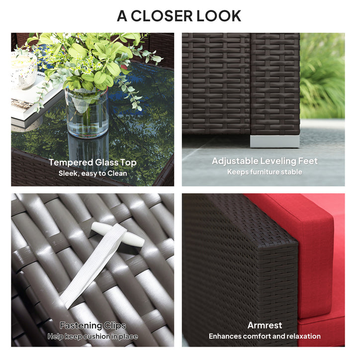 Outsunny 7pc Garden Wicker Sectional Set w/ Tea Table Patio Rattan Lounge Sofa Outdoor Deck Furniture Blue