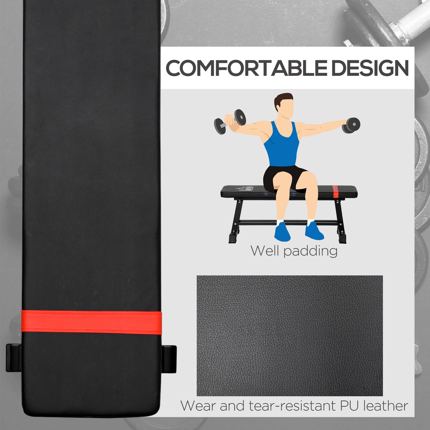 Soozier Flat Weight Bench with Dumbbell Rack, Padded Seat and Anti-slip Foot Pads for Home Gym Workout