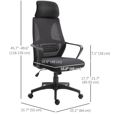 Vinsetto Mesh Office Chair with Up&Down Headrest, Ergonomic Computer Desk Chair with Adjustable Tilt Angle, Height Adjustable Swivel Seat with Lumbar Support for Home Office, Black