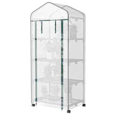 Outsunny Portable Greenhouse, Outdoor Hot House Plant Flower Greenhouse with 4 Tier Shelves, PE Cover, White