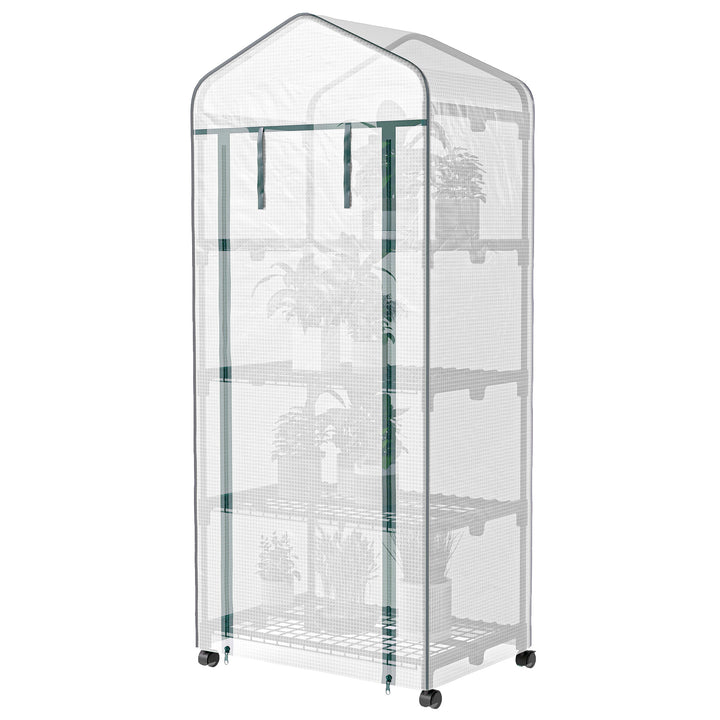 Outsunny Portable Greenhouse, Outdoor Hot House Plant Flower Greenhouse with 4 Tier Shelves, PE Cover, White