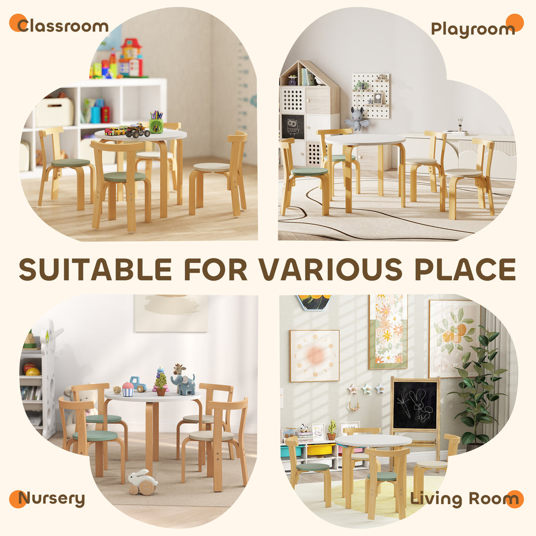 Qaba Wooden Kids Table and Chairs Set, Toddler Table and Chairs Set for 3-8 Years, Green