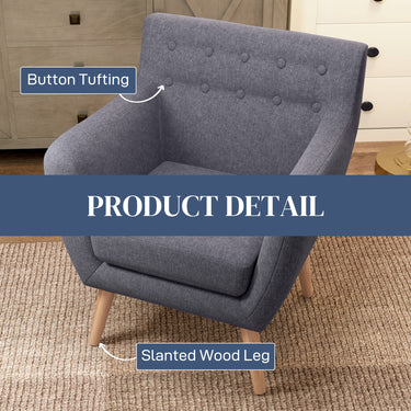 HOMCOM Linen Upholstery Armchair, Mid-Century Modern Accent Chair with Wood Frame and Thick Padding, Light Grey