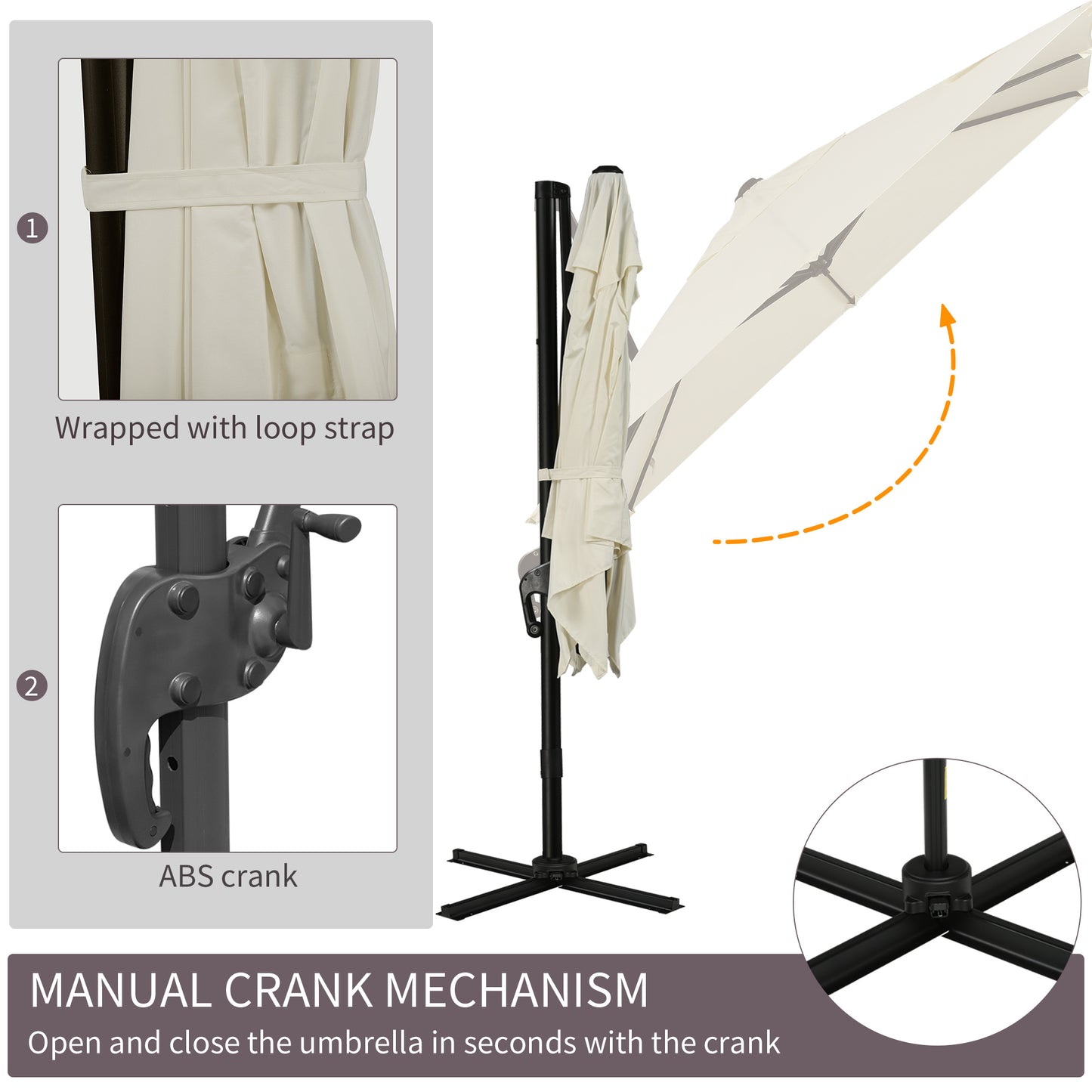 Outsunny 8'x8' Square Patio Hanging Offset Umbrella, Outdoor Cantilever Parasol w/ Cross Base, Cream White