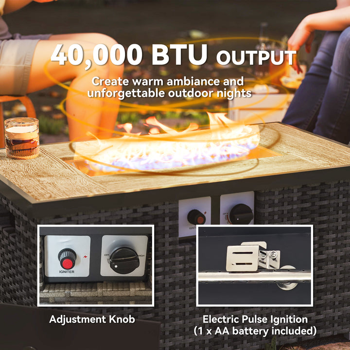 Outsunny 32" Propane Fire Pit Table 40,000 BTU Rattan Outdoor Gas Fire Table with Hideaway Propane Tank Holder, Waterproof Cover