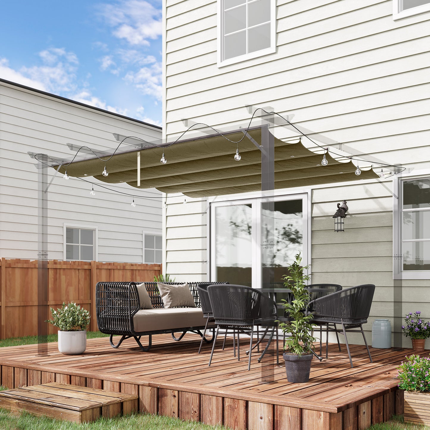 Outsunny Retractable Replacement Pergola Canopy for 10' x 10' Pergola, Pergola Cover Replacement, Cream White