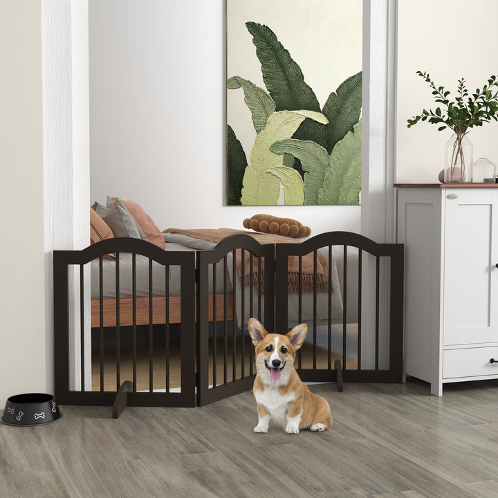 PawHut 24"H Foldable Dog Gate, 3 Panels Freestanding Pet Gate Barriers Indoor with Support Feet, Puppy Fence for Small Dogs, Black
