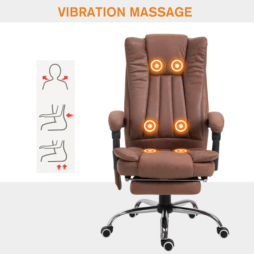 Vinsetto Office Chair 6-point Vibration Massage Chair Micro Fiber Recliner with Retractable Footrest Brown