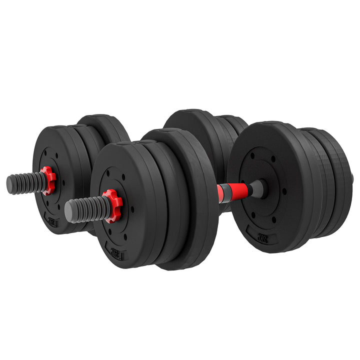 Soozier 44lbs 2-in-1 Adjustable Dumbbells Weight Set, Dumbbell Hand Weights Barbell for Body Fitness, Lifting Training for Home, Office, Gym, Black and Red
