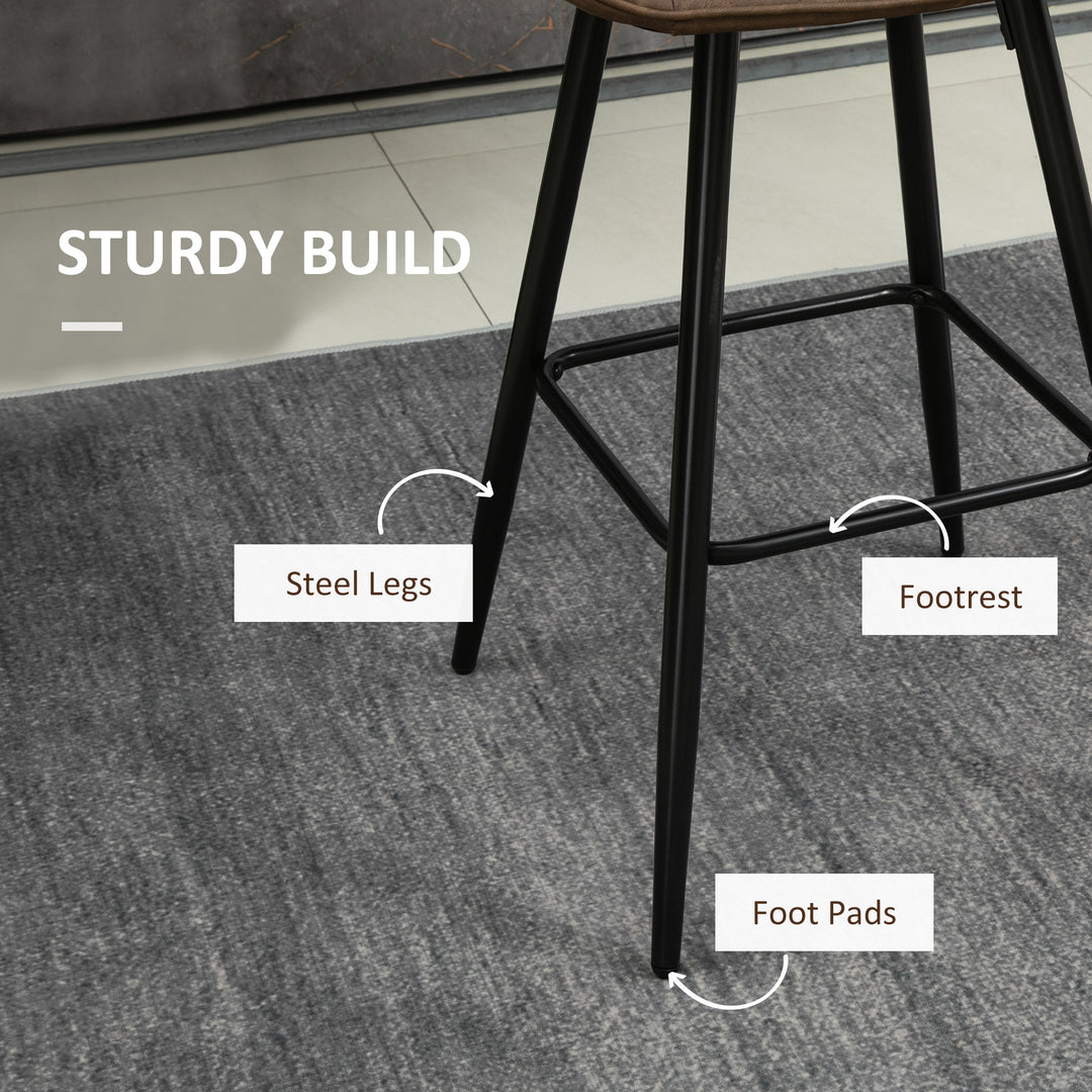 HOMCOM PU Leather Counter Height Bar Chairs Set of 2, 27.75" Bar Stools with Metal Legs for Dining Area, Kitchen Island, Brown