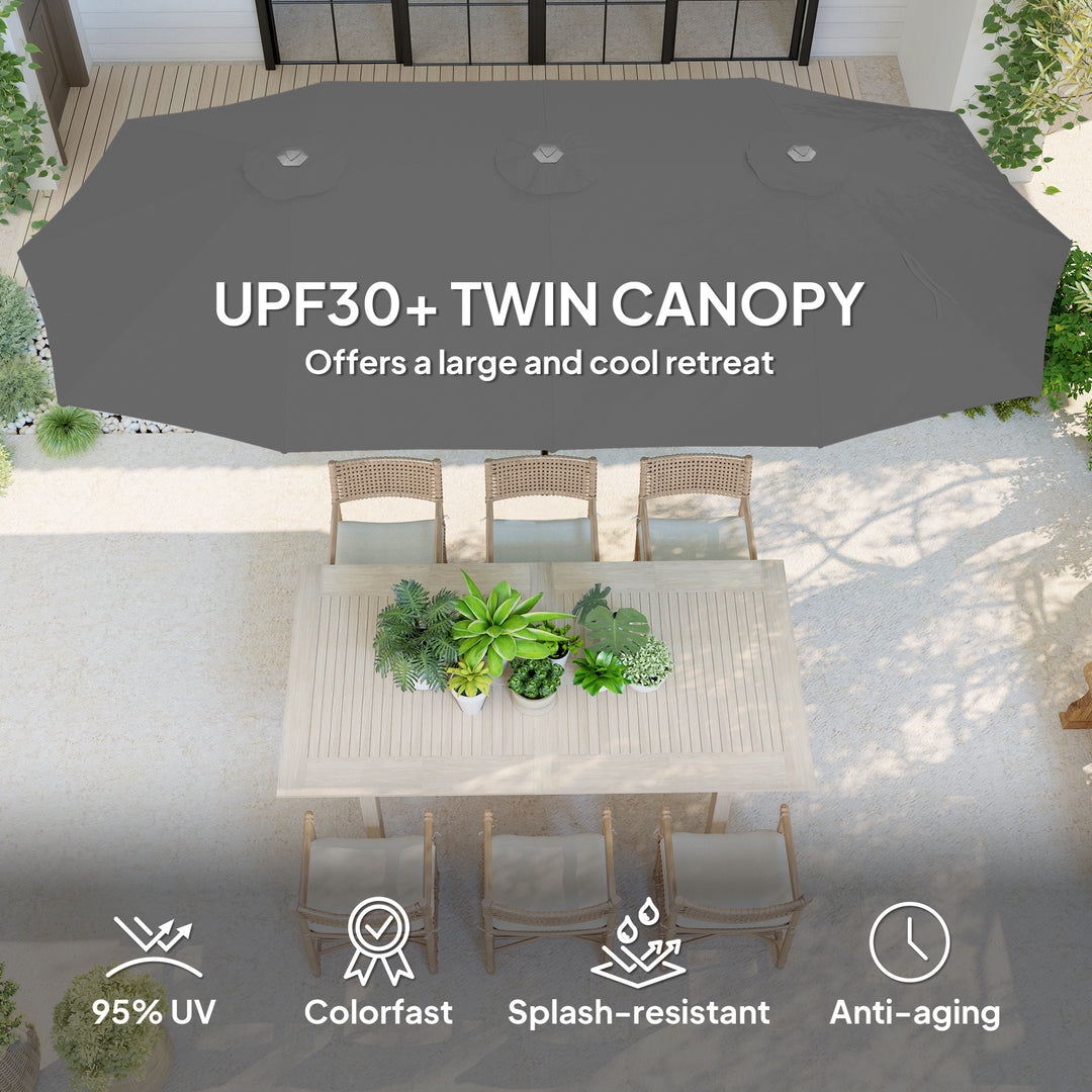 Outsunny 13ft Double-Sided Patio Umbrella with Crank Handle, for Poolside, Deck, Garden, Light Grey