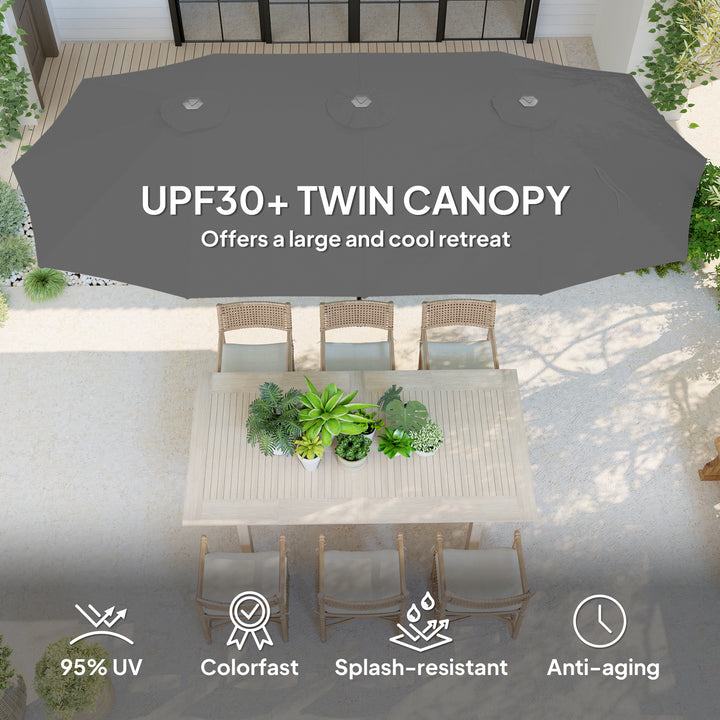 Outsunny 13ft Double-Sided Patio Umbrella with Crank Handle, for Poolside, Deck, Garden, Light Grey