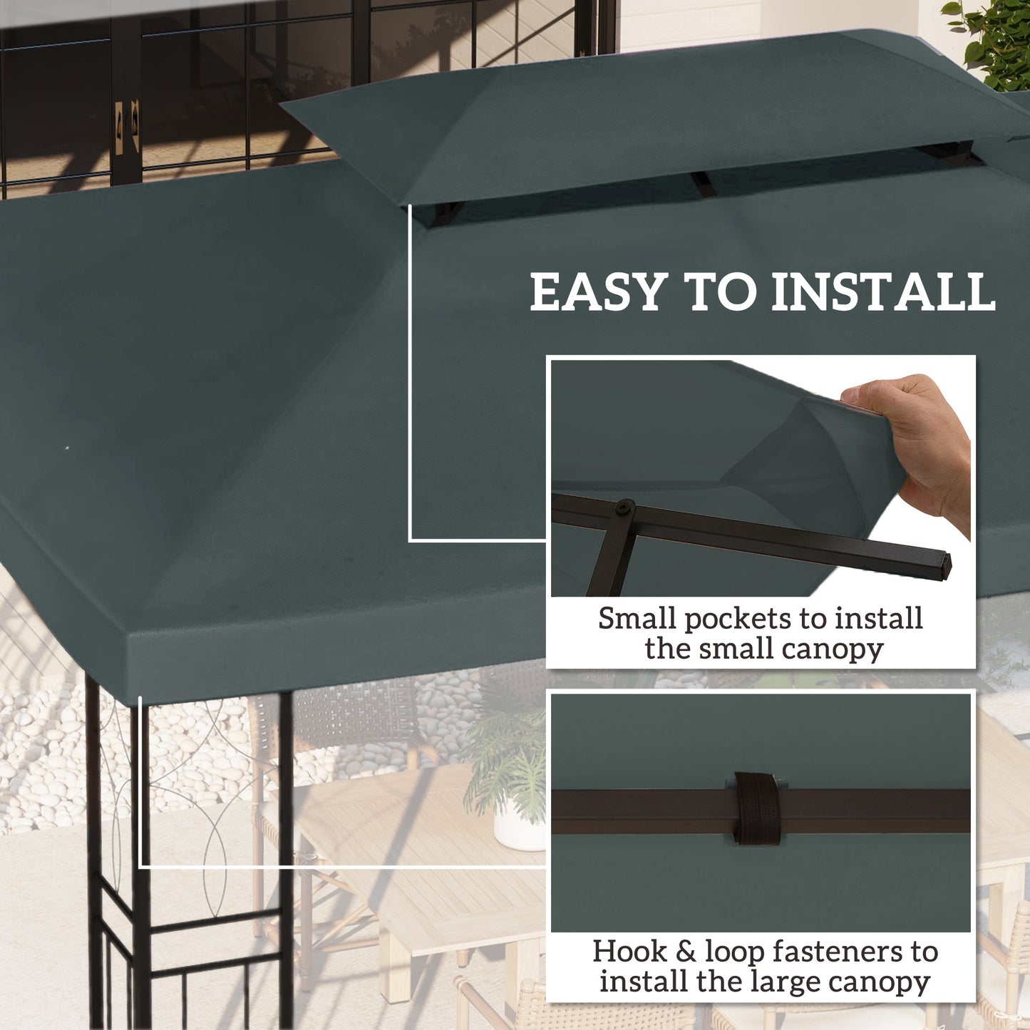 Outsunny 13' x 10' Gazebo Replacement Canopy, 2 Tier Top Roof Garden Pavilion UV Cover, Brown (TOP ONLY)