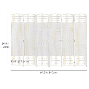 HOMCOM 6 Panel Folding Room Divider, Portable Privacy Screen, Wave Fiber Room Partition for Home Office, White