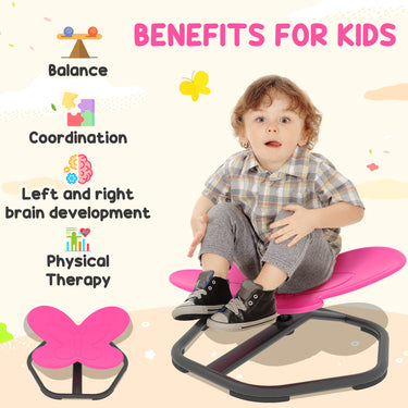 Qaba Butterfly-Shaped Kids Swivel Chair, Non-Slip Sit and Spin Sensory Chair for Training Body Coordination, Pink