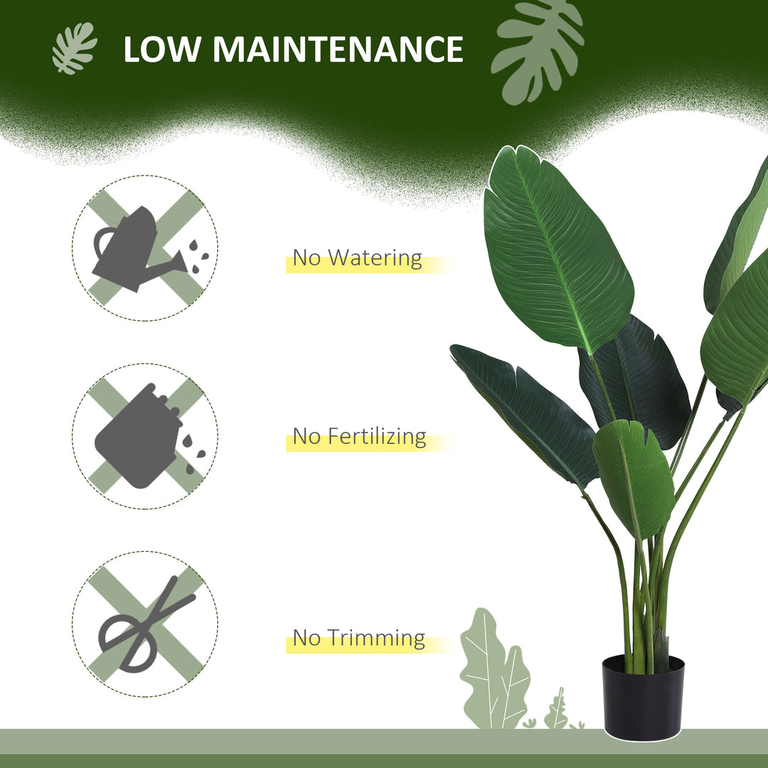 Outsunny 4FT Artificial Bird of Paradise Plant, Fake Tropical Palm Plant with 7 Banana Leaves in Pot, Faux Plant for Indoor , Green