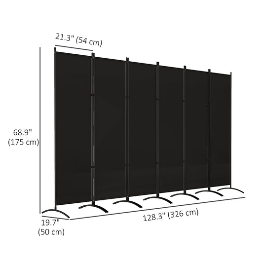 Outsunny 6 Panel Folding Room Divider, UV30+ Privacy Screen, Indoor Outdoor Privacy Panel with Stable Base, Black
