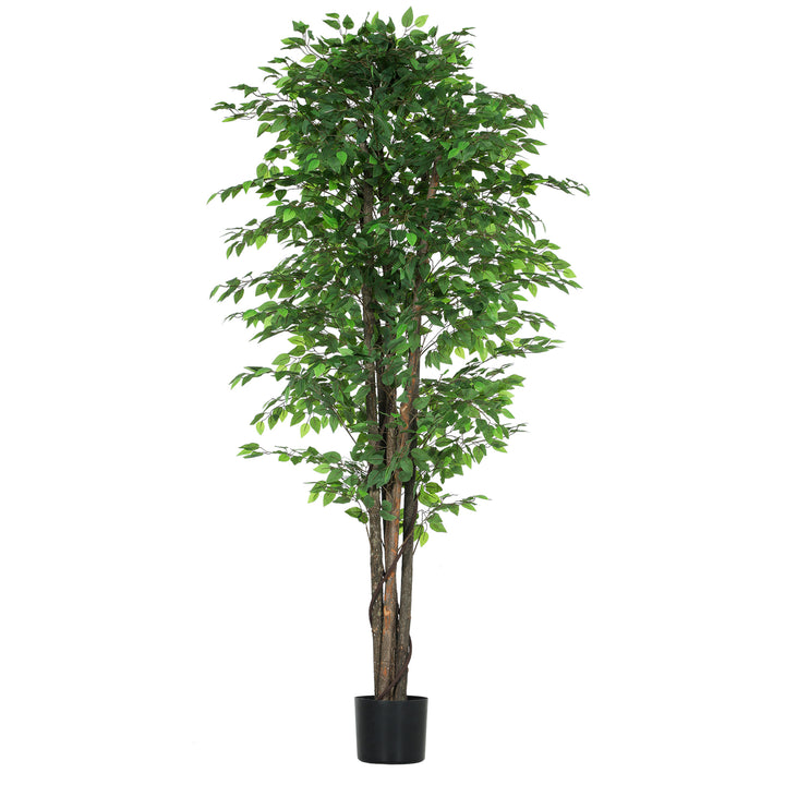 HOMCOM 8ft Tall Artificial Tree, Silk Ficus Tree with 2520 Leaves in Pot, Fake Plant for Home Office Decor