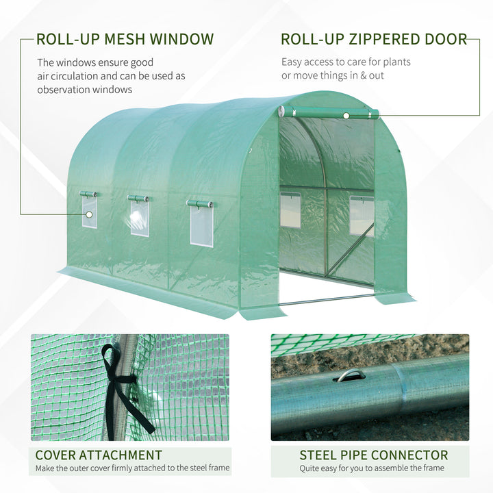 Outsunny 13' x 6' x 6' Outdoor Walk-in Tunnel Greenhouse Portable Plant Gardening Warm House with PE Cover Green