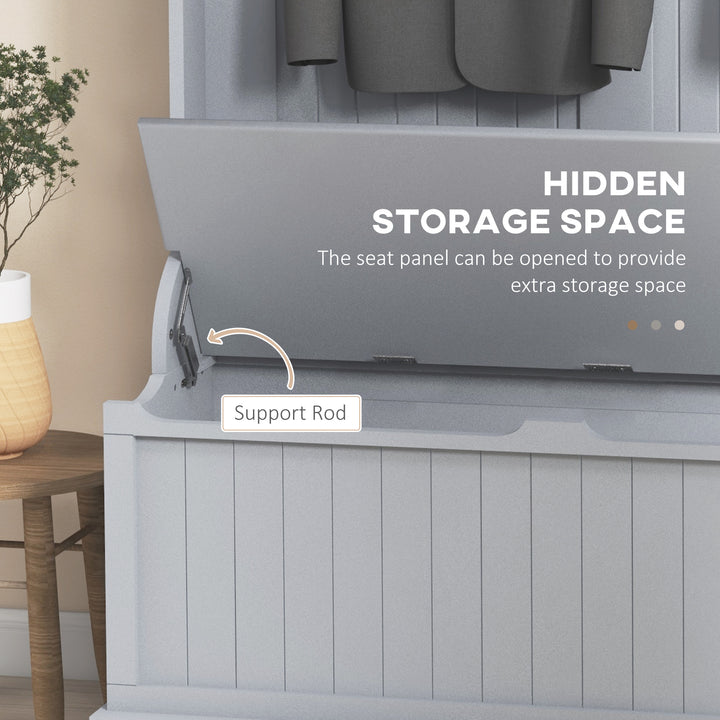 HOMCOM 3-In-1 Hall Tree w/ Coat Rack, Shoe Storage and Bench Seat, Entryway Bench w/ 4 Hooks for Hallway, Living Room, White