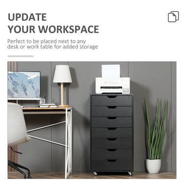 Vinsetto 7-drawer Vertical File Cabinet for Home Office, Storage Cabinet with Wheels, 18.7"x15.6"x35.4", Black