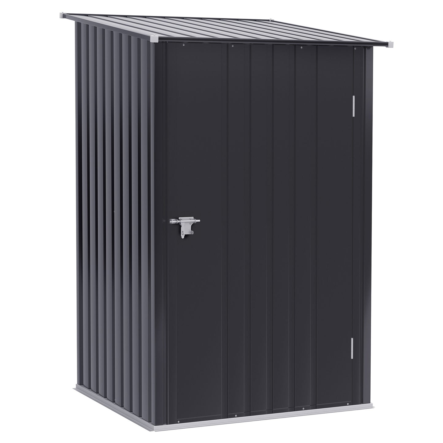 Outsunny 3.3' x 3.4' Lean-to Garden Storage Shed, Outdoor Galvanized Steel Tool House with Lockable Door for Patio Dark Gray