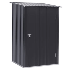 Outsunny 3.3' x 3.4' Lean-to Garden Storage Shed, Outdoor Galvanized Steel Tool House with Lockable Door for Patio Dark Gray