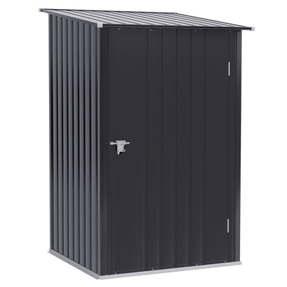 Outsunny 3.3' x 3.4' Lean-to Garden Storage Shed, Outdoor Galvanized Steel Tool House with Lockable Door for Patio Dark Gray