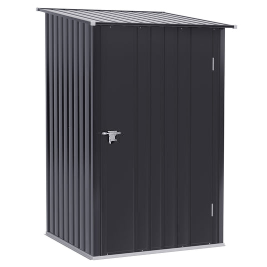 Outsunny 3.3' x 3.4' Lean-to Garden Storage Shed, Outdoor Galvanized Steel Tool House with Lockable Door for Patio Dark Gray