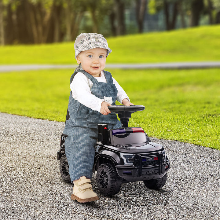 Aosom Kids Ride On Sliding Car with Hidden Under Seat Storage, Ride On Police Car for Toddler with Megaphone, Anti Dumping Device, Removable Backrest, Foot-to-Floor Design, White