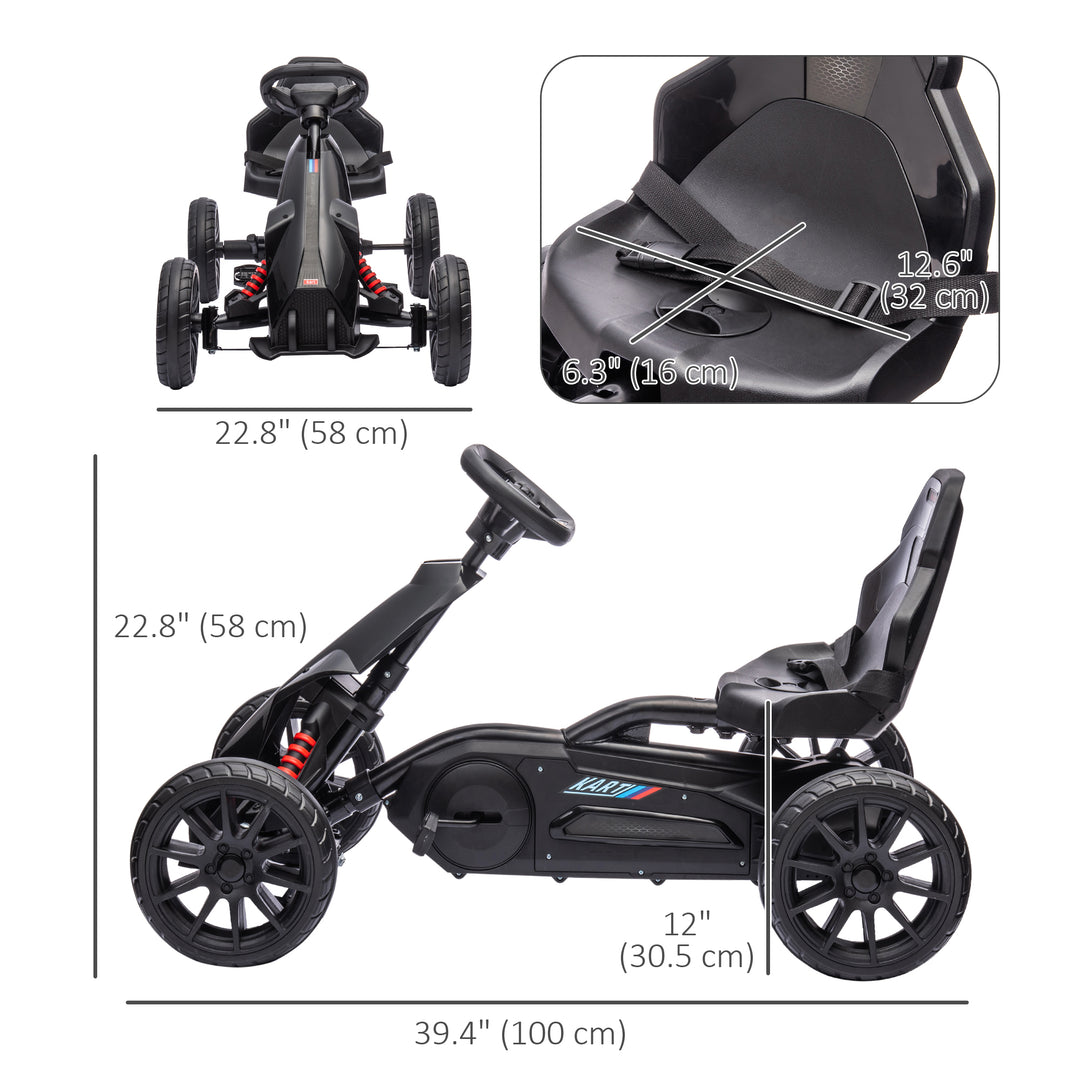 Aosom Pedal Go Kart with Adjustable Seat, Forward, Backward, Handbrake, Shock Absorption for 3-8 Years, Black