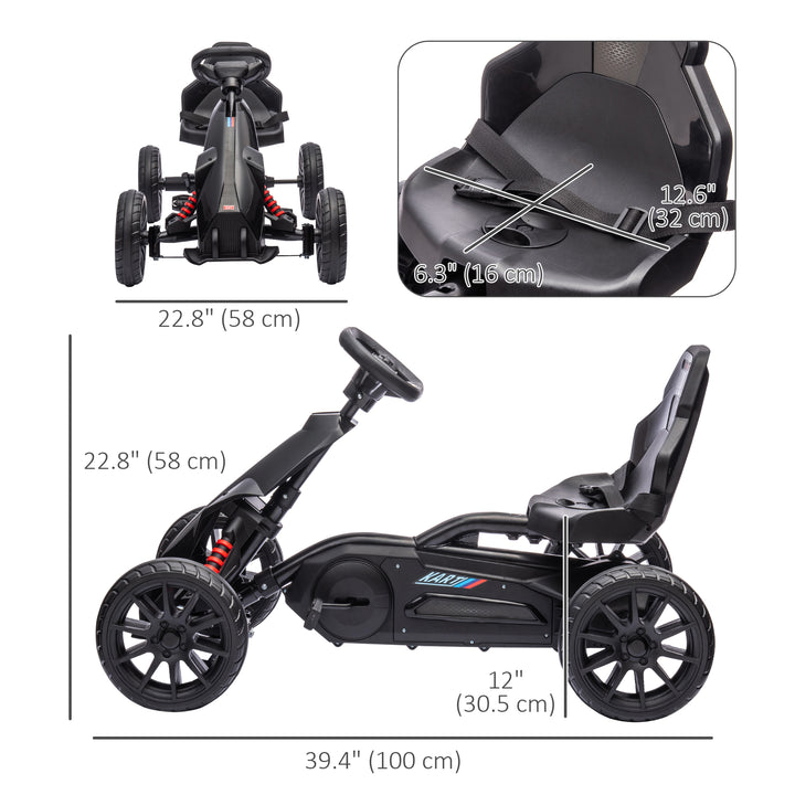 Aosom Pedal Go Kart with Adjustable Seat, Forward, Backward, Handbrake, Shock Absorption for 3-8 Years, Black