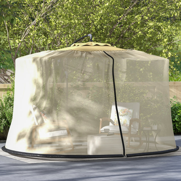 Outsunny 7.5FT Umbrella Table Screen Mosquito Bug Net, Garden Large Umbrella Cover Netting with Zippered Door, Beige