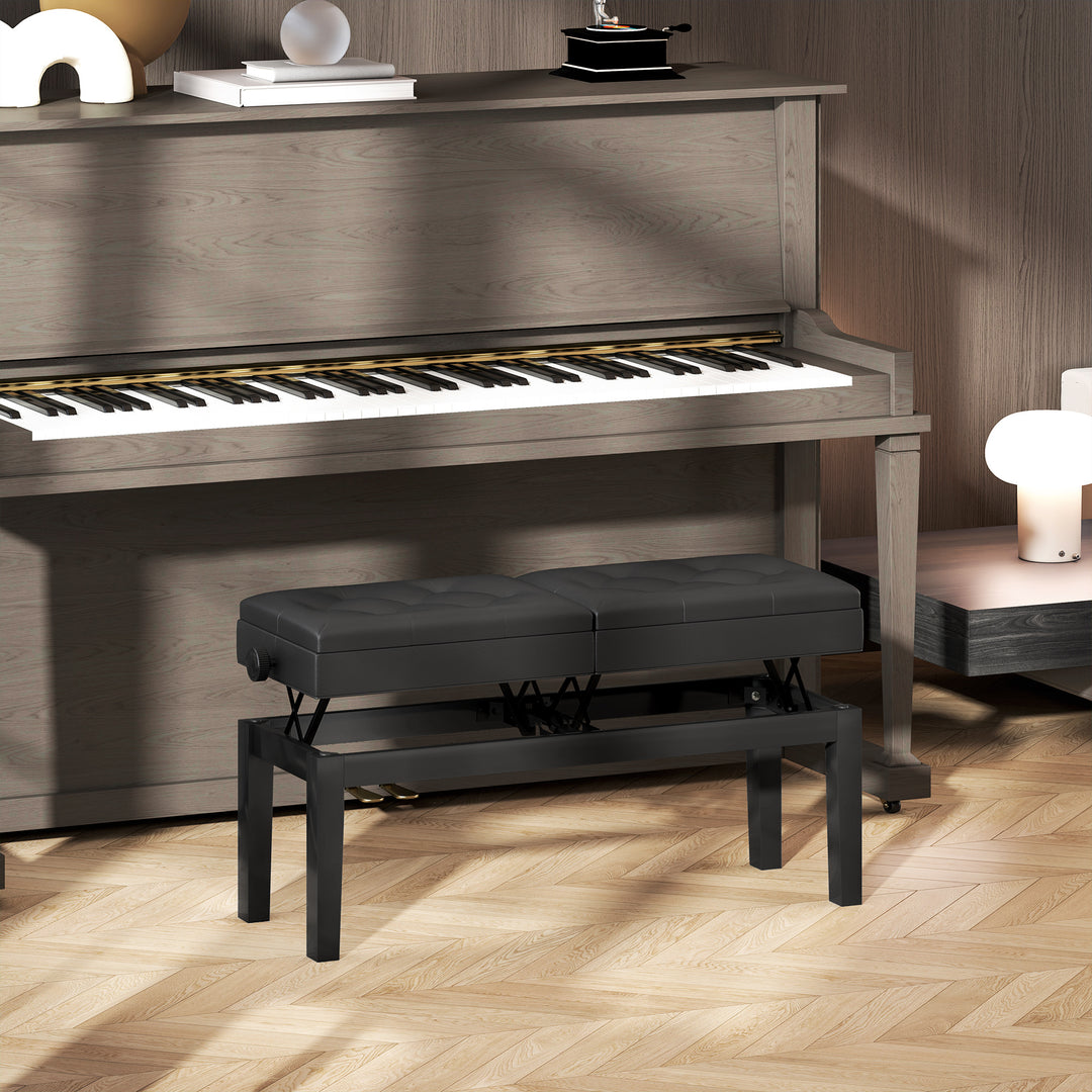 HOMCOM Piano Bench with Storage, Height Adjustable Piano Stool, PU Leather Tufted Keyboard Seat, Black