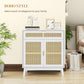 HOMCOM Boho Sideboard Storage Cabinet with Rattan Doors, Black
