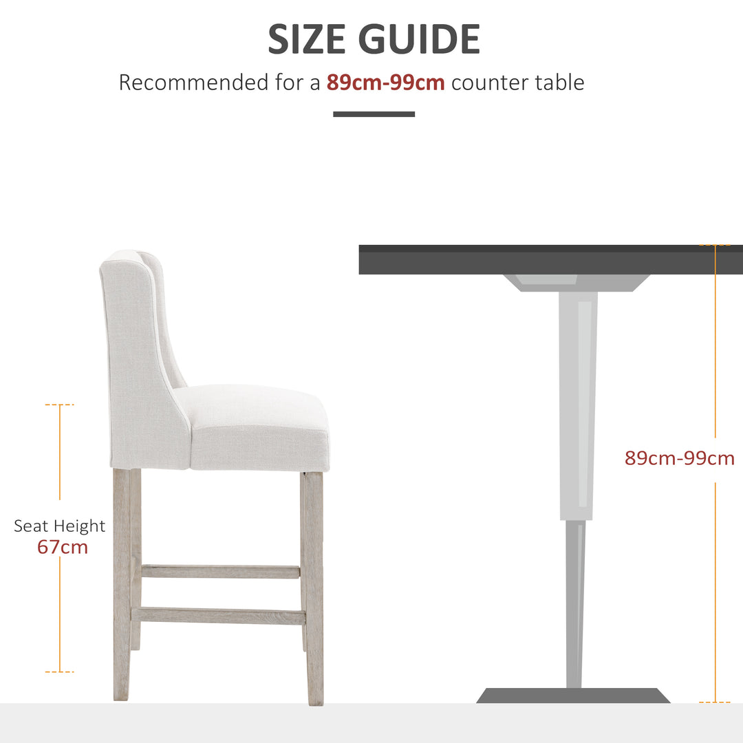 HOMCOM Modern Counter Bar Stools Tufted Upholstered Counter Chairs Set of 2 for Kitchen, Beige