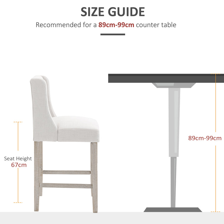 HOMCOM Modern Counter Bar Stools Tufted Upholstered Counter Chairs Set of 2 for Kitchen, Beige