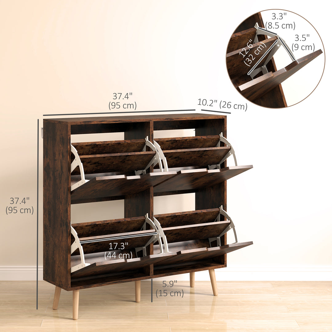 HOMCOM Shoe Storage Cabinet with 4 Flip Drawers and Adjustable Shelf, Shoe Cabinet for 8-16 Pairs of Shoes, Natural