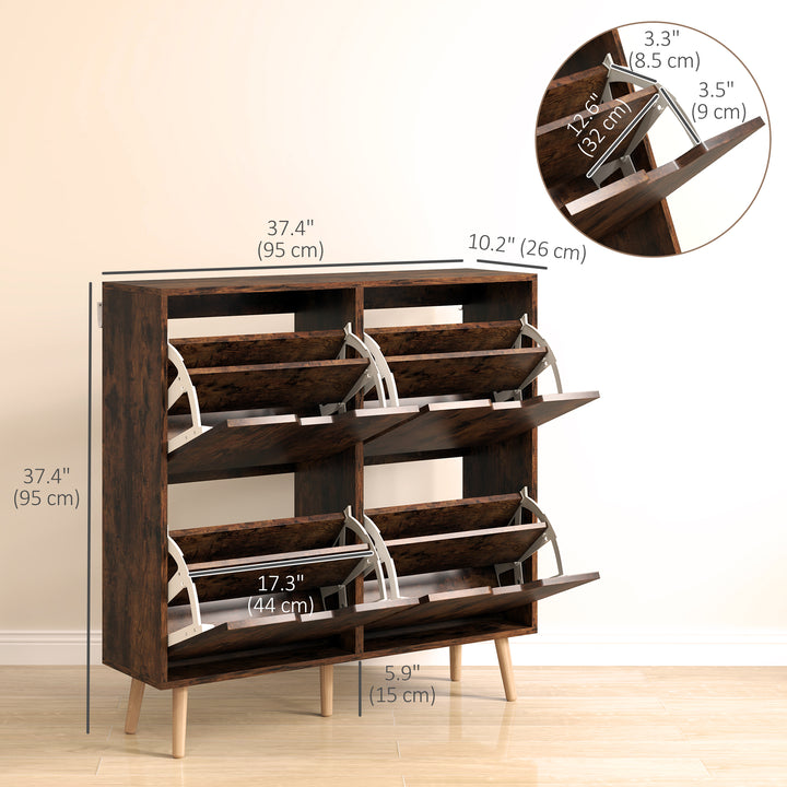 HOMCOM Shoe Storage Cabinet with 4 Flip Drawers and Adjustable Shelf, Shoe Cabinet for 8-16 Pairs of Shoes, Natural