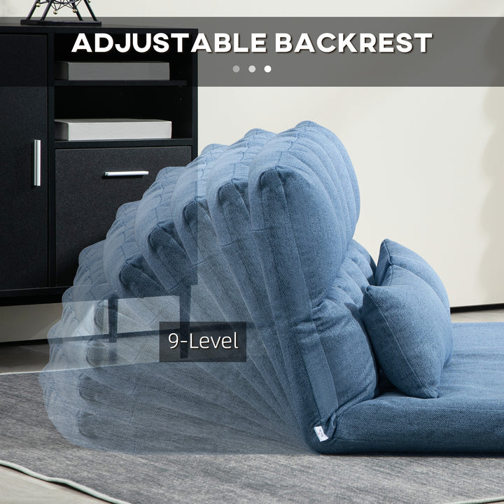 HOMCOM 51" Folding Floor Sofa, Foldable 2-Seater Lazy Sofa Sleeper Bed, Adjustable Linen Floor Couch with 9-position Backrest, 2 Pillows and Wide Seat for Living Room, Grey