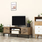 HOMCOM TV Stand for TV up to 50 Inches, TV Cabinet with Door, Open Storage and Drawers, TV Table with Steel Legs, Dark Walunt