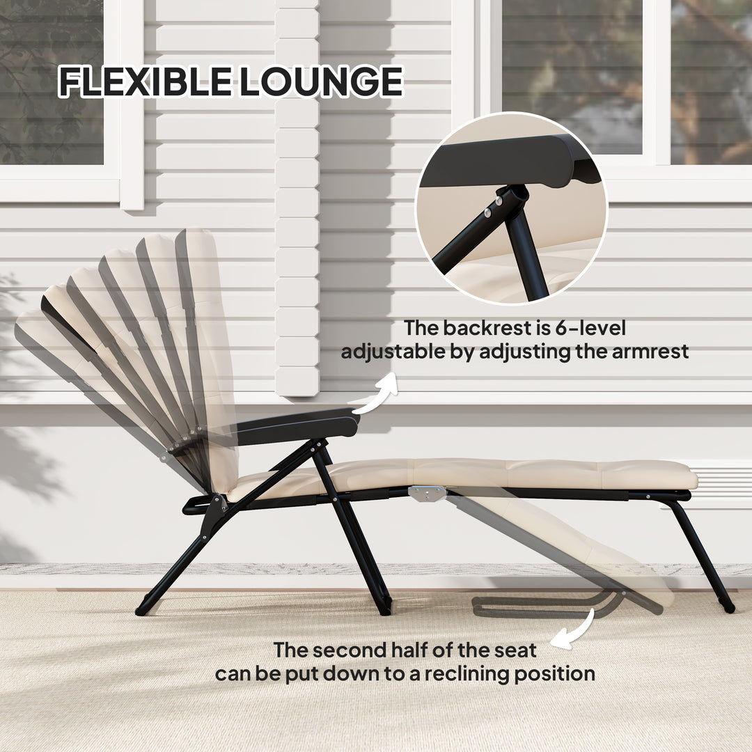 Outsunny Foldable Lounge Chair, Reclining Patio Sun Lounger with 6-Position Adjustable Back, Grey