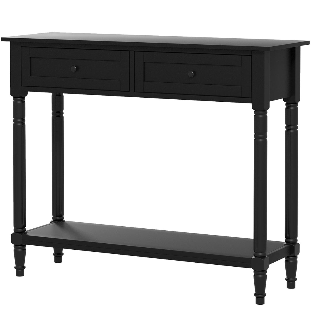HOMCOM Hallway Console Table, Modern Entryway Table with 2 Drawers, Storage Shelf, Turned Legs for Living Room, Bedroom, Black