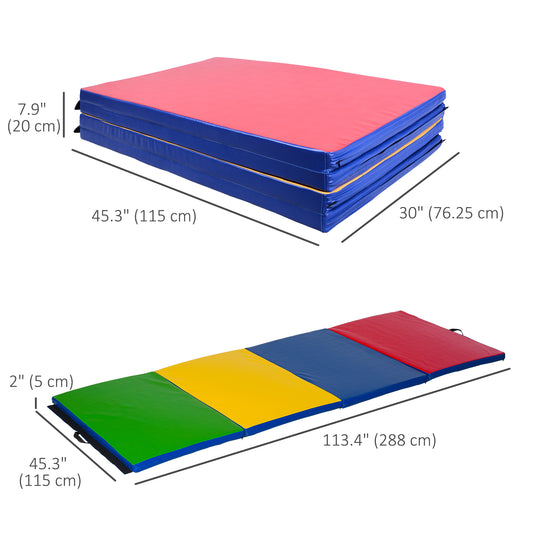 Soozier 4'x10'x2'' Folding Gymnastics Tumbling Mat, Exercise Mat with Carrying Handles for Yoga, MMA, Martial Arts, Stretching, Core Workouts, MultiColor