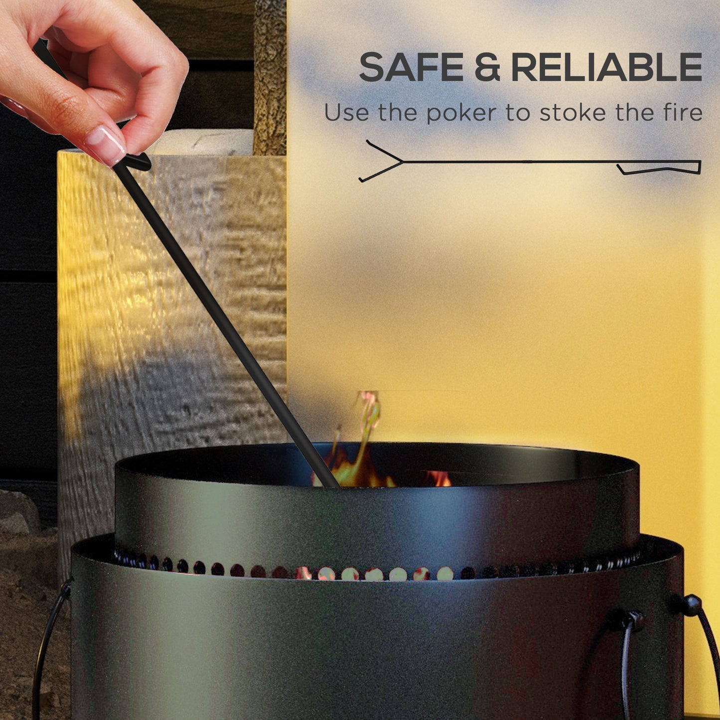 Outsunny Smokeless Fire Pit with Ash Catcher, Portable Wood Burning Firepit with Poker for Garden Camping Bonfire Party, Black