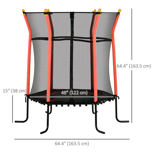 Soozier 64" Kids Trampoline Indoor/Outdoo with Enclosure Net Elastic Thick Padded Pole Gift for Ages 3-10 Years Old Red